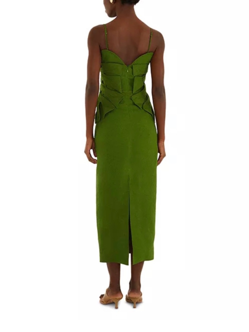 Farm Rio Monstera Leaf Linen Sleeveless Green Sculpted Bodice Midi Dress - Picture 3 of 7